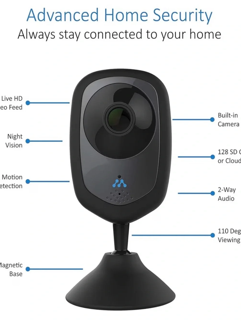 2 Compact Black Home Security Camera - Wireless Indoor Monitoring